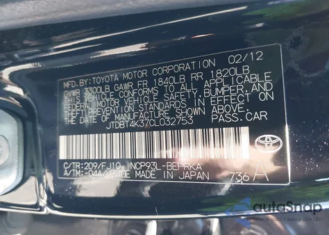 2012 Toyota Yaris из США, поврежденный, VIN JTDBT4K37CL032753